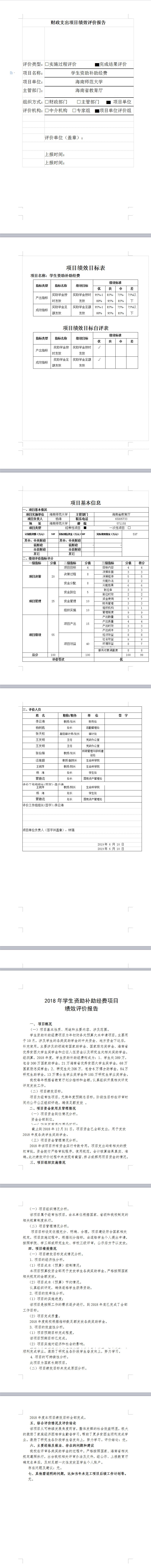 海南师范大学2018年学生资助补助经费项目绩效评价报告